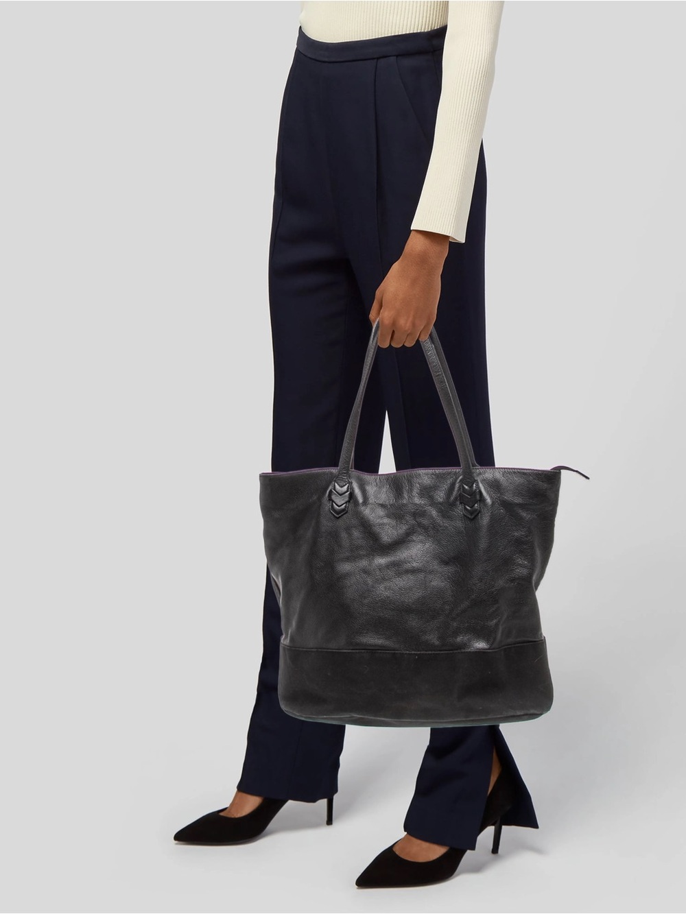 Beautiful Two-Tone Genuine Leather Tote - Guidit Italian Leather Bag